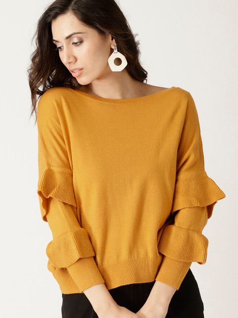 

United Colors of Benetton Women Mustard Yellow Solid Pullover