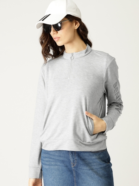 

United Colors of Benetton Women Grey Melange Solid Sweatshirt