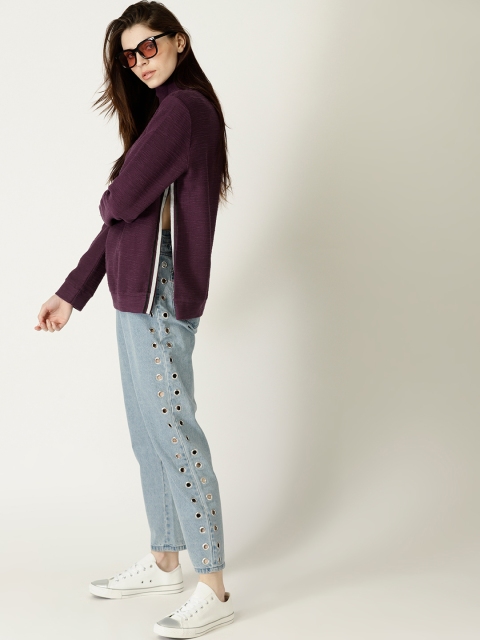

United Colors of Benetton Women Purple Self-Design Sweatshirt