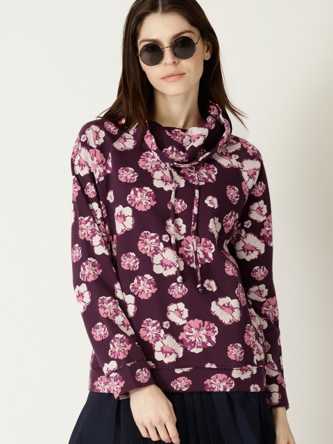 

United Colors of Benetton Women Burgundy & Pink Printed Sweatshirt
