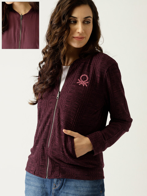

United Colors of Benetton Women Burgundy Reversible Bomber Jacket