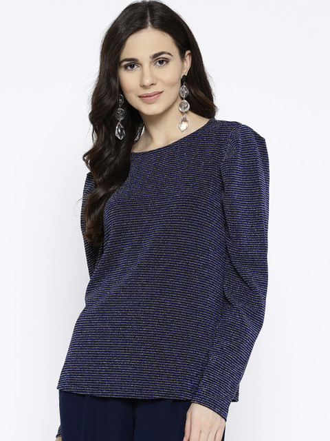 

United Colors of Benetton Women Navy Blue Self-Striped Top