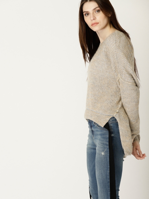 

United Colors of Benetton Women Grey & Beige Solid Pullover