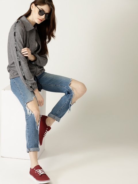 

United Colors of Benetton Women Grey Solid Sweatshirt