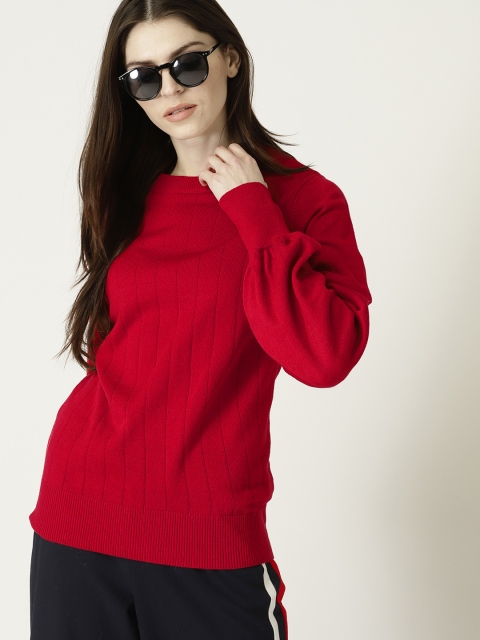 

United Colors of Benetton Women Red Self-Striped Pullover