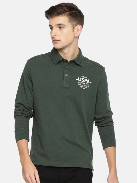 

U.S. Polo Assn. Denim Co. Men Green Solid Polo Collar T-shirt