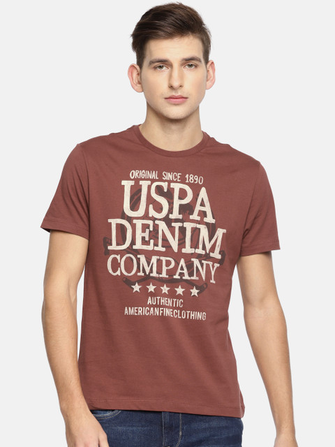 

U.S. Polo Assn. Denim Co. Men Rust Brown Printed Round Neck T-shirt