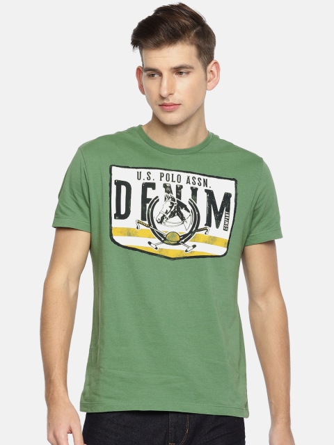 

U.S. Polo Assn. Denim Co. Men Green Printed Round Neck T-shirt