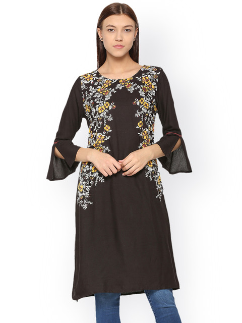 

People Women Black Printed Anarkali Kurta