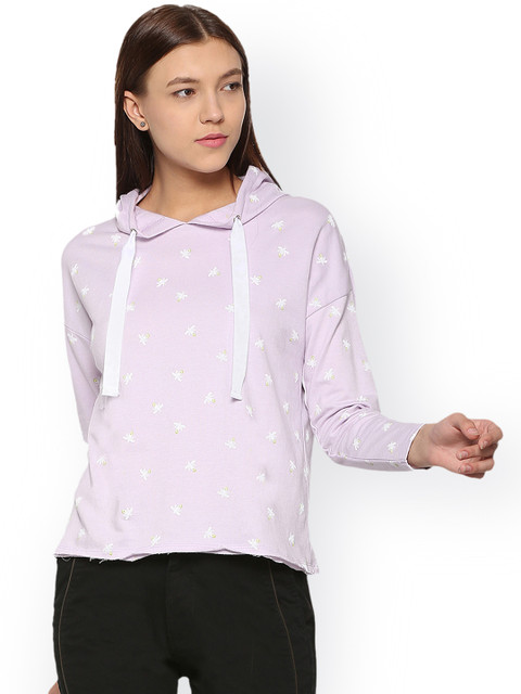 

People Women Lavender Printed Hooded Sweatshirt