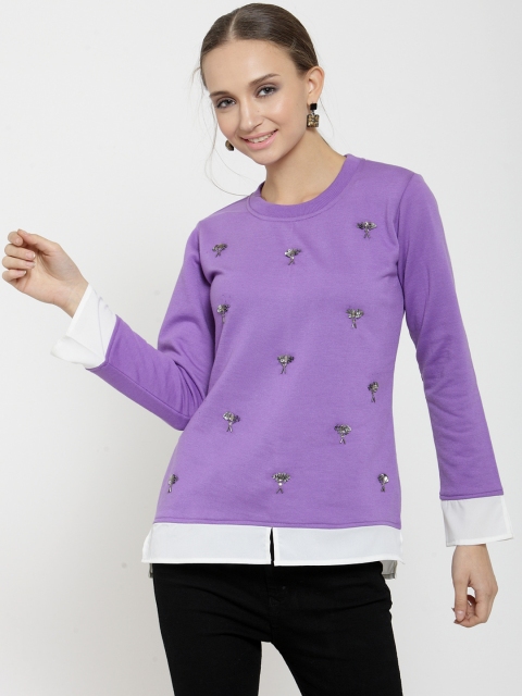 

Belle Fille Women Lavender Solid Sweatshirt