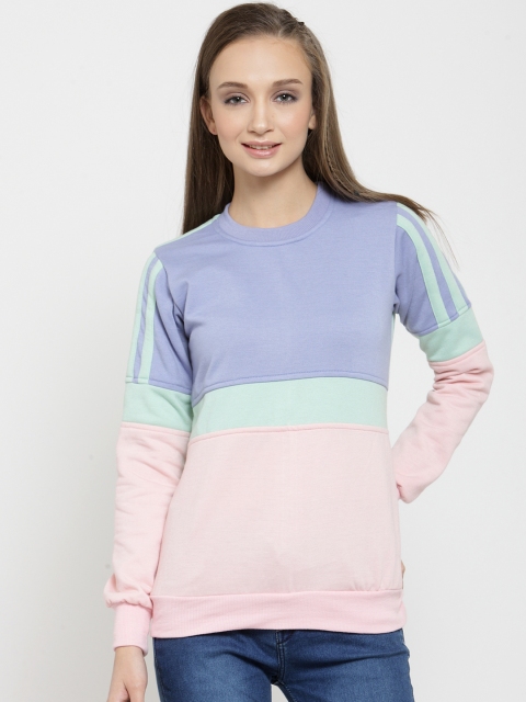 

Belle Fille Women Blue & Sea Green Colourblocked Sweatshirt