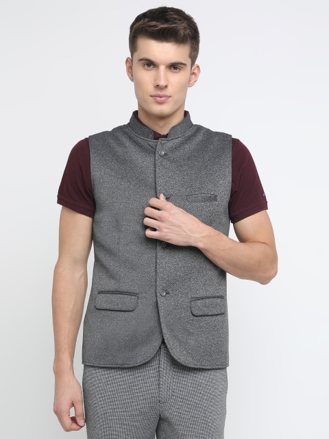 

Basics Men Grey Blue Solid Nehru Jacket