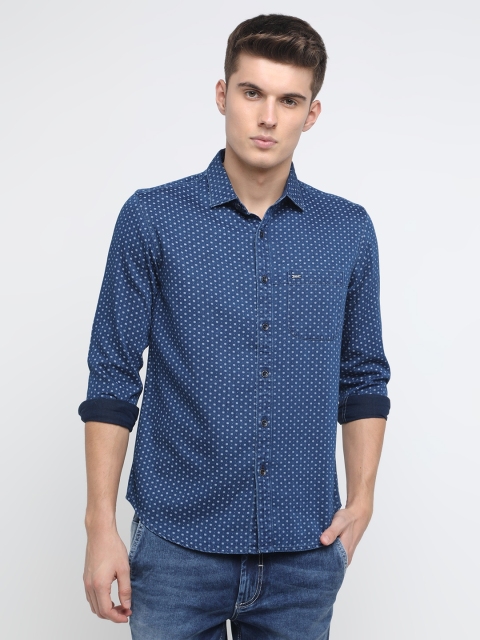 

Basics Men Navy Blue Slim Fit Printed Casual Shirt