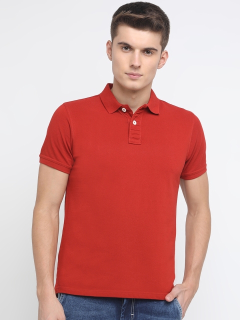 

Basics Men Red Solid Polo Collar T-shirt