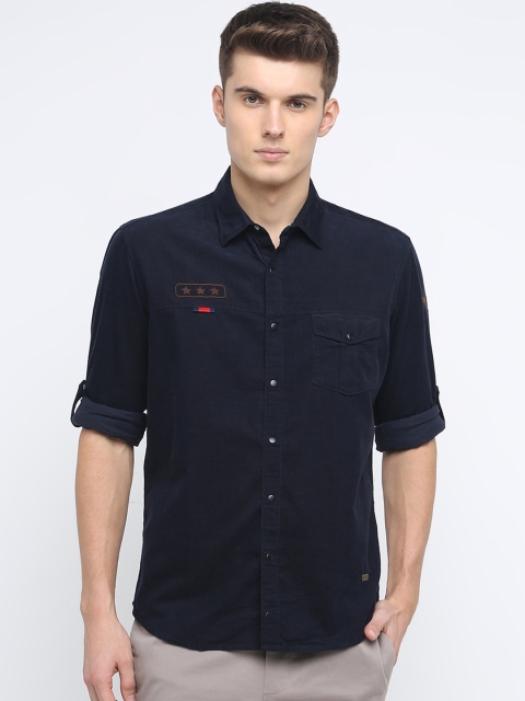 

Basics Men Navy Blue Slim Fit Solid Casual Shirt