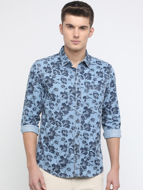 

Basics Men Navy Blue Slim Fit Printed Casual Shirt