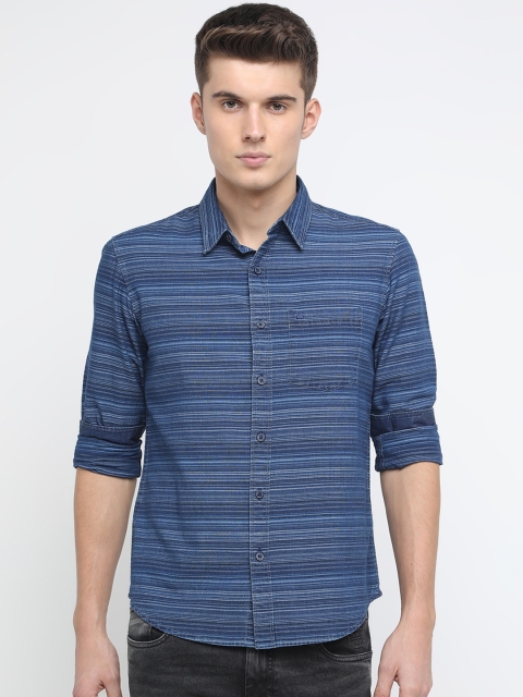 

Basics Men Blue Slim Fit Striped Casual Shirt