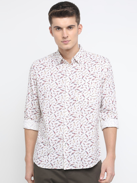 

Basics Men White Slim Fit Printed Casual Shirt