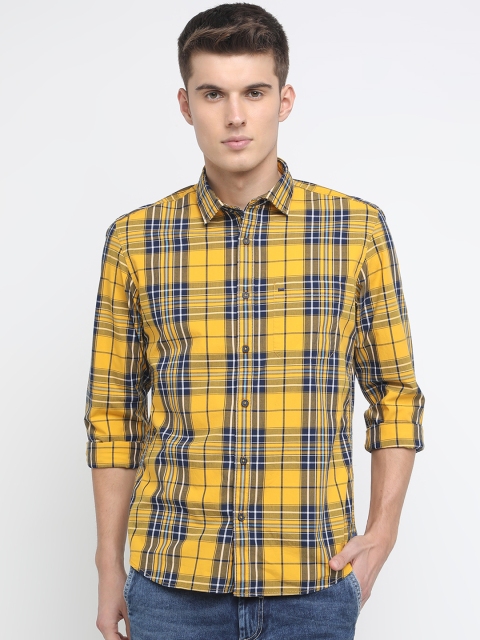 

Basics Men Yellow Slim Fit Checked Casual Shirt