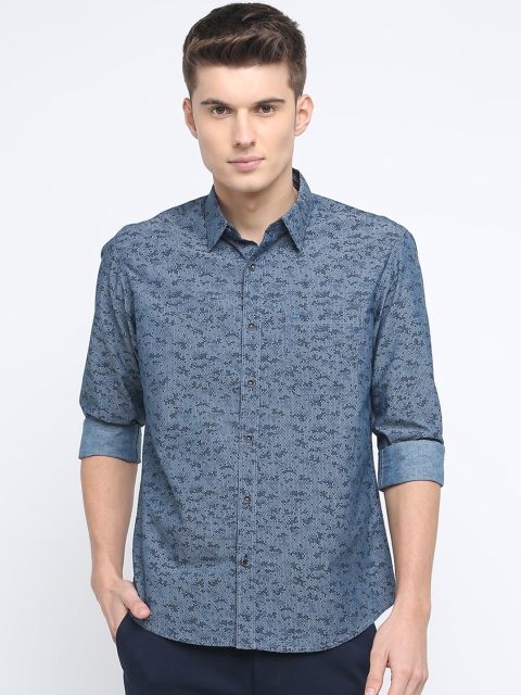 

Basics Men Navy Blue Slim Fit Printed Casual Shirt