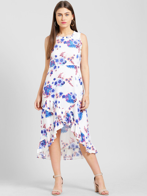 

Taanz Women White & Blue Printed Fit and Flare Dress