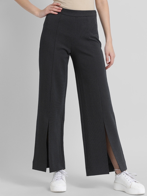 

Leo Sansini Women Charcoal Grey Comfort Regular Fit Solid Easy Wash Parallel Trousers