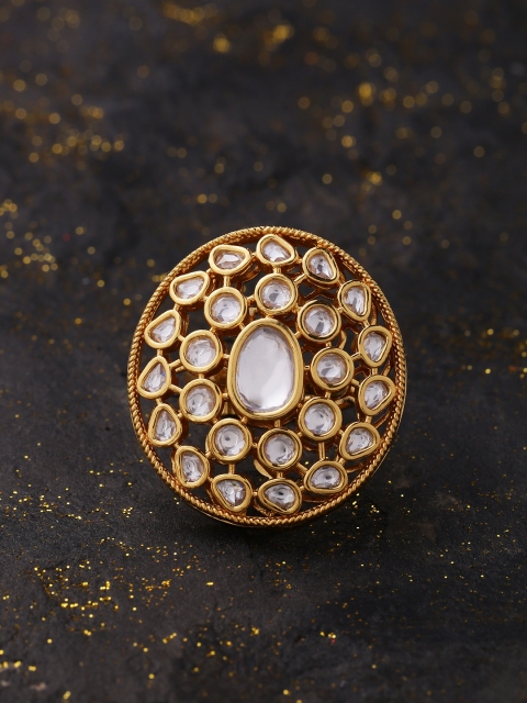 

Studio Voylla Women Gold-Plated & White Stone-Studded Adjustable Cocktail Ring