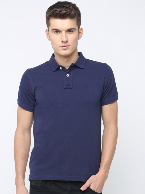 

Basics Men Navy Blue Solid Polo Collar T-shirt