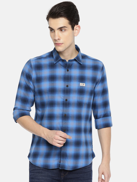 

U.S. Polo Assn. Denim Co. Men Blue Slim Fit Checked Casual Shirt