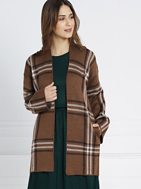 

all about you Women Brown White Checked Front-Open