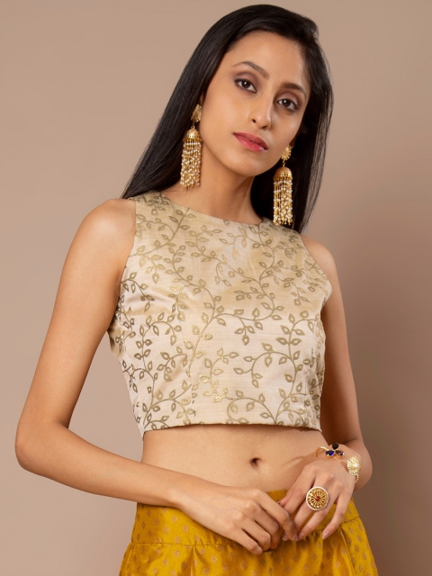 

INDYA Women Cream-Coloured Printed Crop Top