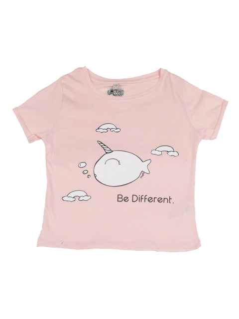 

The Talking Canvas Girls Peach-Coloured Printed Round Neck T-shirt
