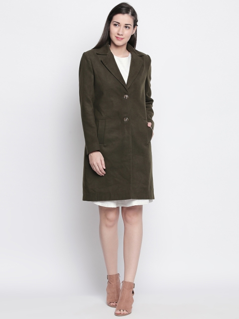 

Honey by Pantaloons Women Olive Solid Knee Length Coat