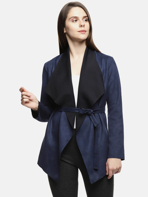 

Annabelle by Pantaloons Women Navy Blue Solid Suede Jacket