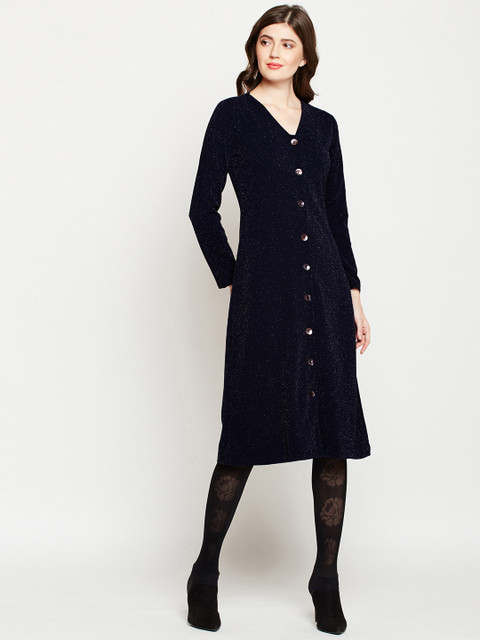 

Marie Claire Women Blue Solid A-Line Shimmery Dress