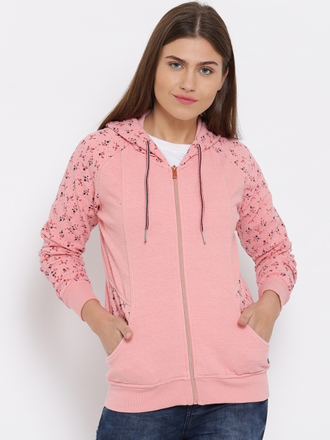 

Monte Carlo Women Peach-Coloured Printed Hooded Sweatshirt