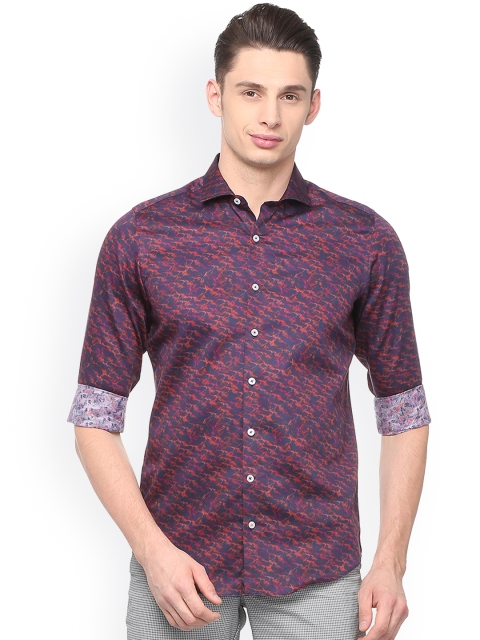 

SIMON CARTER LONDON Men Blue & Coral Red Regular Fit Printed Casual Shirt