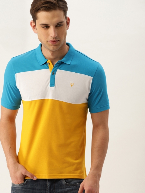 

Allen Solly Men Yellow & White Colourblocked Polo T-shirt