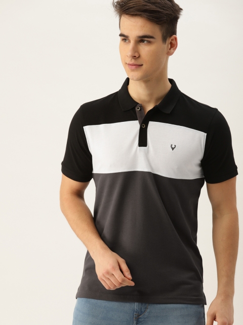 

Allen Solly Men Charcoal Grey Colourblocked Polo T-shirt
