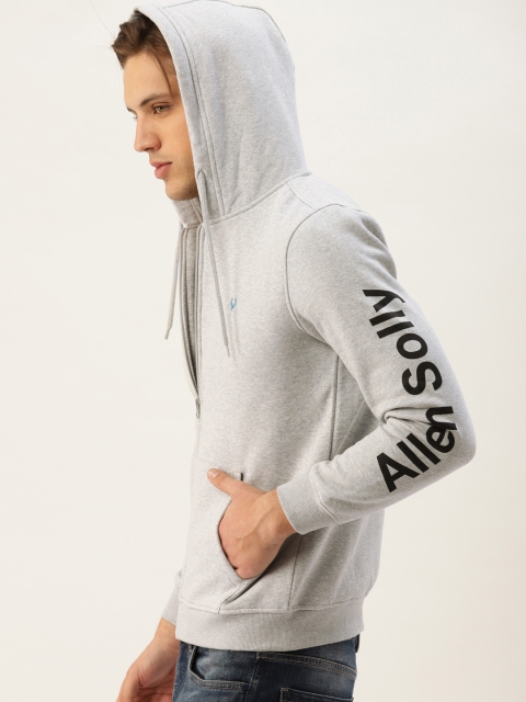 

Allen Solly Men Grey Melange Printed Hooded Sweatshirt