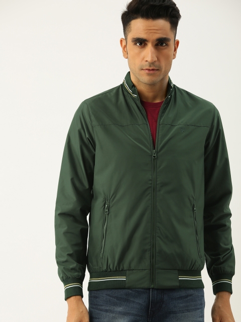 

Allen Solly Men Olive Green Solid Bomber Jacket
