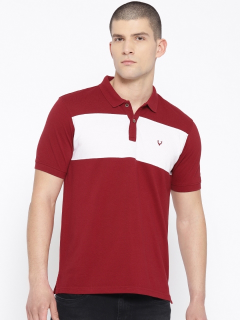 

Allen Solly Men Maroon & White Colourblocked Polo Collar T-shirt