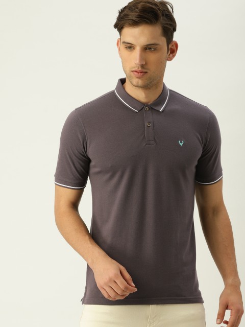 

Allen Solly Men Charcoal Grey Solid Polo Collar T-shirt