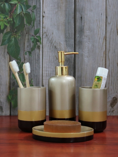 

Shresmo Set Of 4 Gold-Toned & Brown Polyresin Bath Accessories