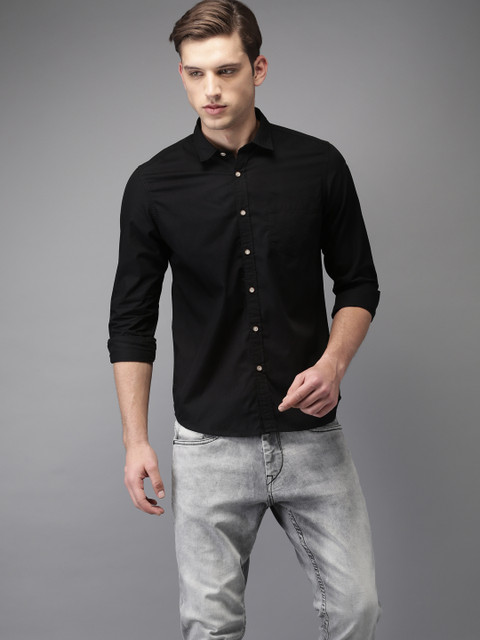 

Flying Machine Men Black Regular Fit Solid Casual Shirt