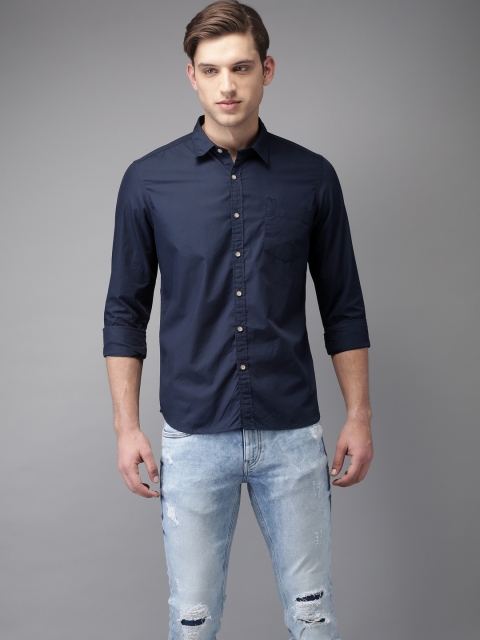 

Flying Machine Men Navy Blue Regular Fit Solid Casual Shirt