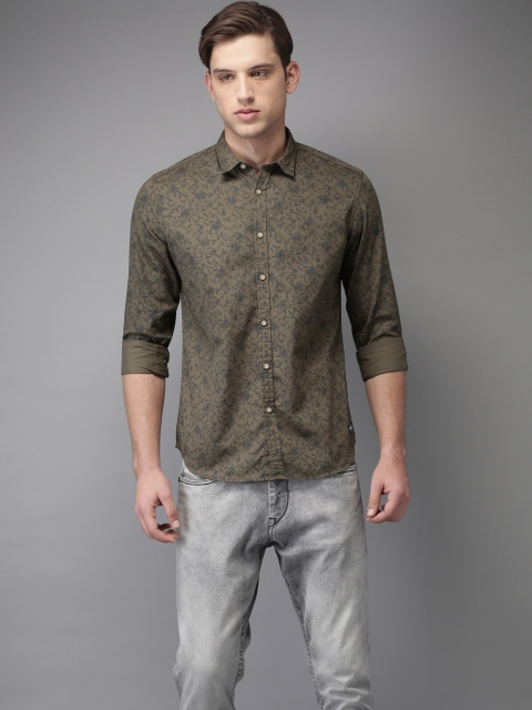 

Flying Machine Men Olive Green Regular Fit Printed Casual Shirt