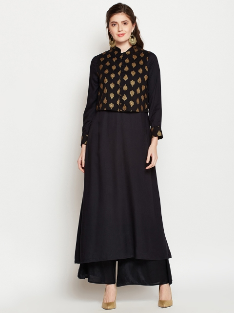 

RARE ROOTS Women Black Printed A-Line Kurta