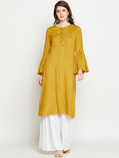 

RARE ROOTS Women Mustard & Yellow Solid Straight Kurta